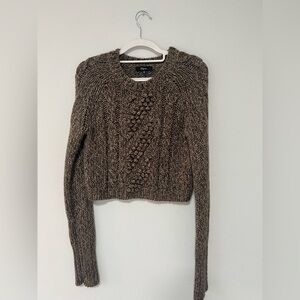 Express Brown Cropped Wool-Blend Cable Knit Sweater